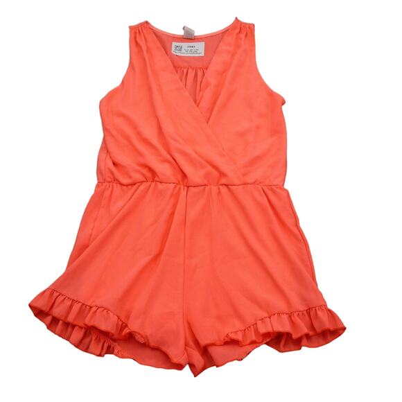 Coco Avante Romper Womens S Orange Sleeveless V Neck Ruffled Hem Casual Outfit - Picture 1 of 16